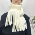 Solid color tassel plush scarf for women winter thick warm fashion cozy soft winter neck wrap - White Soft Plush Scarf
