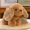 Cute brown puppy plush toy detail view, fluffy stuffed animal doll for kids gift. - 20cm / Brown