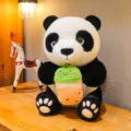 Cute panda plush toy holding bubble tea detail view, soft stuffed doll room decor item. - 25cm / Milk Tea Panda