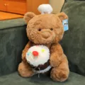Simpatico orsacchiotto di peluche con torta, soffice bambola regalo ideale per il compleanno. - Marrone scuro / 25cm