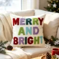 Detailed view of Christmas embroidered throw pillow cover, plush festive home decor cushion case. - No Insert / Colorful MERRY 45x45cm