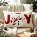 Fodera per cuscino lombare ricamata con pupazzo di neve di Natale per decorare il divano. - Senza Imbottitura / Pupazzo di Neve JOY 30x50cm