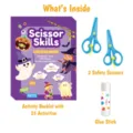Kids scissor skills activity book set with safety scissors and glue stick for fine motor training. - Halloween Paper Cutting Set