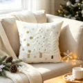 Beige Christmas tree embroidered throw pillow cover with plush snowflake patterns for home decor. - No Insert / Towel Embroidery Three White Trees 45x45cm