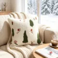 Fodera cuscino peluche ricamata albero di Natale e sci, morbida decorazione invernale. - Senza Imbottitura / Pile Teddy Sci 45x45cm