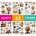 Vintage ästhetische dekorative Aufkleber Set 6 Blätter 63 Stücke wasserdichte Kunst Etiketten - Washi Vintage Aufkleber