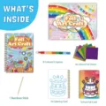 Detailed view of the kids DIY foil art craft set components including sheets, crayons, and cards. - Merry Birthday Style