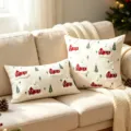 Federa cuscino Natale casa rossa ricamata fodera cuscino decorativo divano moderno - 30*50cm / Bianco Sporco Casa