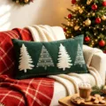 Green Christmas tree embroidered lumbar pillow cover cozy holiday sofa cushion decor for home - Four Small White Christmas Trees / 30x50cm