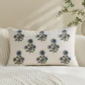 Cuscino decorativo floreale tufted in tela, cuscino lombare ricamato blu vintage per divano. - 30x50cm (Federa per Cuscino - Senza Anima) / Blu Vintage Floral