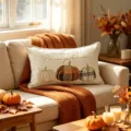 Fodera per cuscino ricamata zucca autunno copricuscino decorativo per divano soggiorno - 30*50 / Ricamo di Zucca Bianca