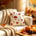 Federa cuscino autunno ricamo 3D fungo cotone lino quadrato decorativo per divano - Fungo Rosso / 45x45cm / Rosso