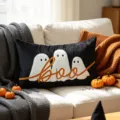 Fodera cuscino Halloween fantasma nero boo carino spaventoso festival divano decoro - Federa per cuscino 30*50 cm / Fantasma