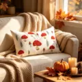 Fodera cuscino autunno ricamata 3D fungo foglia d'acero lino divano vintage decoro casa. - Fungo Rosso / 30x50cm / Rosso