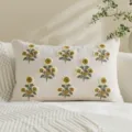 Federa per cuscino ricamata con fiori boho 30x50cm elegante copricuscino decorativo vintage - 30x50cm (Federa per Cuscino - Con Anima) / Giallo Vintage Floral
