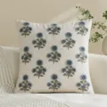 Fodera per cuscino decorativa in tela con ricamo floreale trapuntato 3D blu per divano - 45x45cm (Federa per Cuscino - Con Anima) / Blu Vintage Floral
