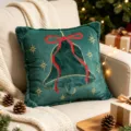 Fodera per cuscino natalizio con campana ricamata e fiocco per decorare il divano di casa. - Federa 45x45cm / Campana Verde