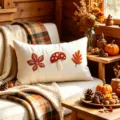 Federa per cuscino ricamata autunnale decorativa rustica fodera per divano soggiorno arredamento - Fungo Giallo / 30x50cm / Giallo