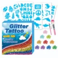 Kids Glitter Tattoo Kit DIY Body Art Temporary Tattoos Set with Colorful Powder Brushes - Glitter Tattoo Sticker Style B (DCTZ006)