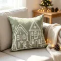Green Christmas gingerbread house embroidered throw pillow cover, cozy sofa cushion case. - Decorative Pillow Cover / 45x45cm / Light Green