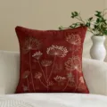 Chenille embroidered cushion cover, dark red floral botanical throw pillow cover. - 45x45cm / Brown