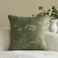 Green chenille embroidered throw pillow cover with floral Nordic design for sofa decor. - 45x45cm / Green
