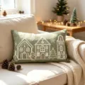 Christmas Chenille Embroidered Pillowcase Green House Snowflakes Sofa Cushion Cover - Decorative Pillow Cover / 30x50cm / Light Green
