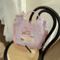 Sac cabas matelassé violet avec broderie d'ours mignon, sac bandoulière décontracté pour femmes. - Ours au grand bol violet clair