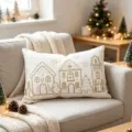 Christmas embroidered pillow cover with cozy house and snowflake design for home sofa decor. - Decorative Pillow Cover / 30x50cm / Beige