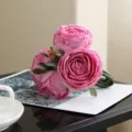 Bouquet de roses artificielles rose foncé, 6 tiges de fleurs en soie pour déco de table 22cm - Rose d'automne