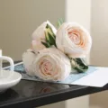 Bouquet de roses artificielles champagne 6 tiges 22cm fausses fleurs décoration de table - Champagne