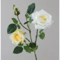 Realistic 3-head artificial rose flower branch, fake white and yellow floral for home decor. - Milky Yellow