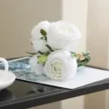 White artificial rose bouquet 6 stems 22cm tall faux flower table home decor centerpiece - White
