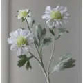 Artificial white cosmos flower branch, 3 heads with flocked stem, realistic home decor. - White