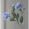 Artificial blue scabiosa flower 3 heads flocked decorative plants for home table - Blue
