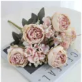 Bouquet de fleurs de pivoine artificielles à 9 têtes pour déco maison, hôtel et photographie. - Rose Champagne