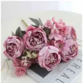 Bouquet de fleurs artificielles pivoine européenne à 9 têtes pour déco maison hôtel. - Rose d'automne