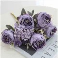 Bouquet de pivoines artificielles europeen 9 tetes mauve faux fleur deco photo accessoire - Violet