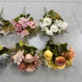 Bouquet de roses en soie artificielle rétro fleurs artificielles salon table déco - Rose Bouclée Rose Clair