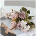 Bouquet de fleurs artificielles en soie rose vintage pour salon et table à manger - Rose Bouclée Gris Violet