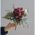 Retro artificial banksia flower bouquet red vintage eucalyptus home decor wedding photo - Wine Red Bundle