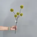 Artificial autumn pompom chrysanthemum detail, single stem fake flower for home decor. - Green