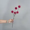 Artificial flower branch detail, single stem purple ball chrysanthemum for home wedding decor. - Fuschia
