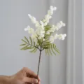 Rama de flor de mimosa blanca artificial planta falsa flocada decoración 39cm - Rama Corta Blanca