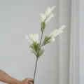 Rama de mimosa artificial blanca, 86cm de rama floral esponjosa para decoración del hogar. - Tallo largo blanco