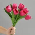 Artificial tulip bouquet simulation flower rose red home decor wedding party decoration 35cm - Rose Red