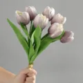 Artificial Tulip Bouquet Light Purple Fake Flowers for Home Decor Wedding Floral Arrangement - Light Purple