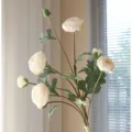 Artificial ranunculus flower bouquet, elegant silk fake floral decor for home table. - White