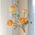 Artificial yellow ranunculus silk flower bouquet for home office room table decor and arrangement - Yellow
