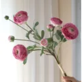 Pink artificial ranunculus flower bouquet silk flowers for home desktop decor and arrangement. - Purple